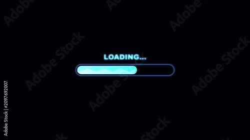 Blue Neon Glowing Loading Progress Bar Animation with Liquid Wave Effect on Solid Black Background Interface