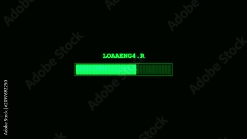 Retro Green Digital Glitch Loading Bar Animation with Dynamic Text Processing on Black Background for Tech Design
