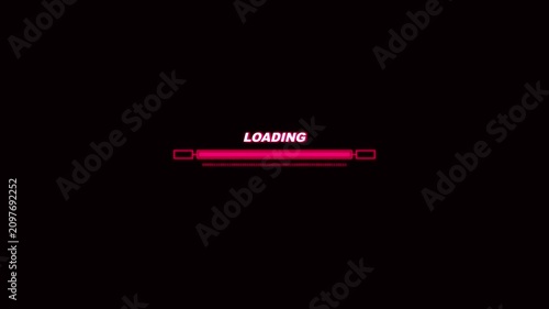 Futuristic pink neon loading progress bar with scrolling binary data numbers on a minimalist black background.