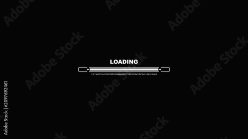 Digital Loading Progress Bar Interface with Scrolling Data Hex Code on Black Background Motion Graphics