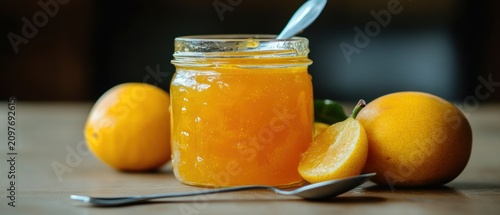 Homemade citrus fruit preserve in glass jar