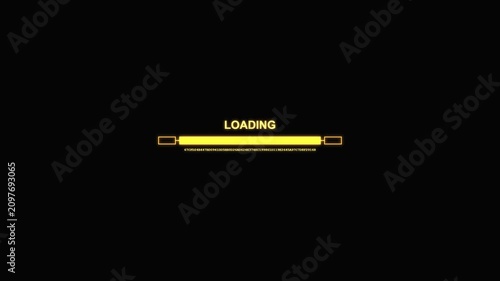 Neon Loading Progress Bar Animation with Changing Colors and Data Strings on Black Background for Tech Interface