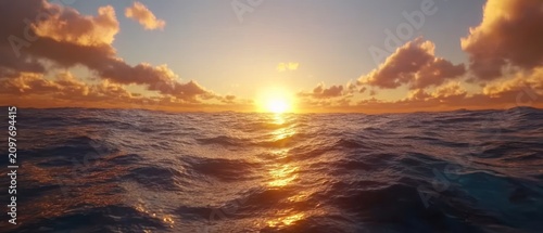 Ocean sunset golden waves and vibrant sky at horizon