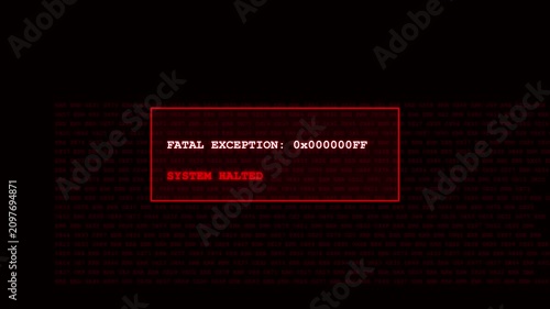 Fatal Exception Error Message with Hex Codes Scrolling on a Dark Digital Background System Halted Crash Screen Animation