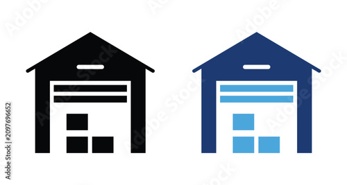 Tableau sur toile Warehouse Icon - Storage Facility with Shutter Door Vector Symbol