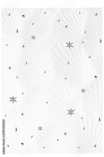 Quadro su tela Semi-transparent textured vellum paper with embossed seashells and metallic marine embellishments