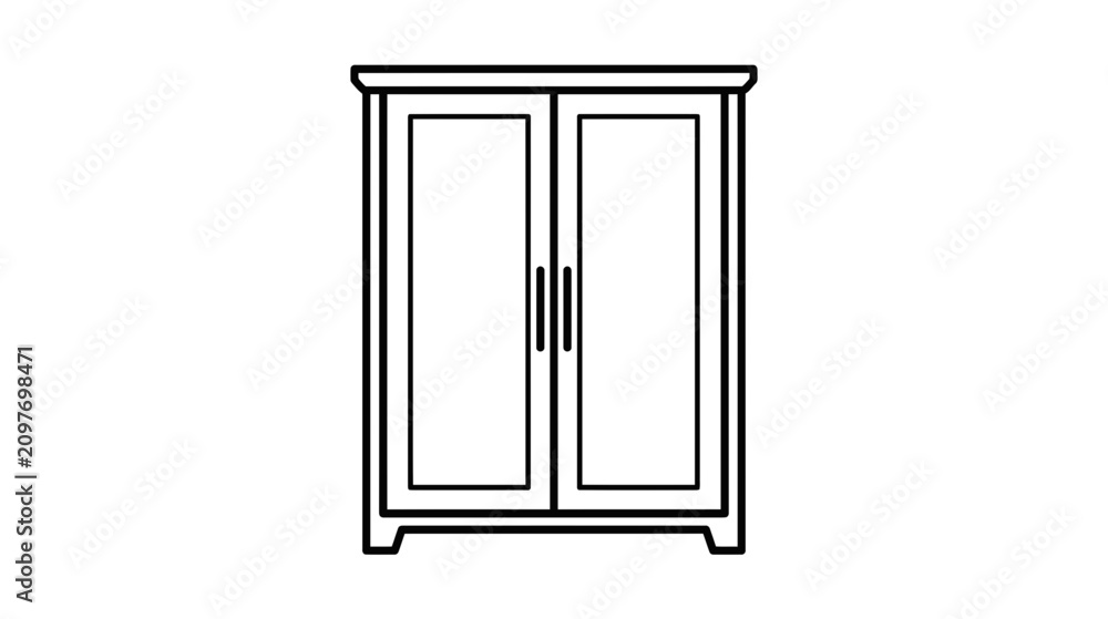 Fototapeta premium Simple Line Art Illustration of a Wooden Wardrobe or Cabinet with Two Doors
