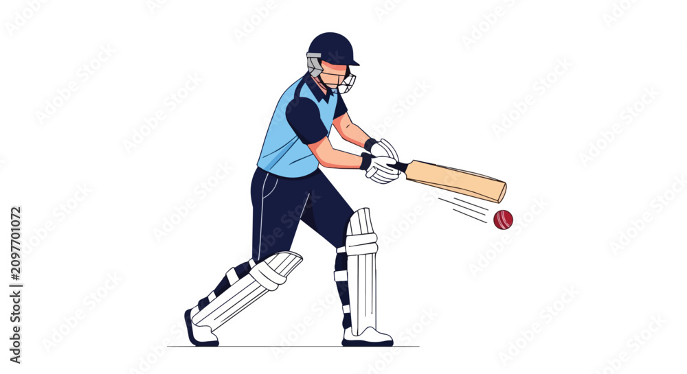 Fototapeta premium Professional Cricket Player Hitting Ball with Wooden Bat Wearing Helmet and Pads for Sports Competition