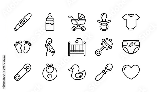 Foto Pregnancy and parenting outline icon set editable stroke vector isolated on whit