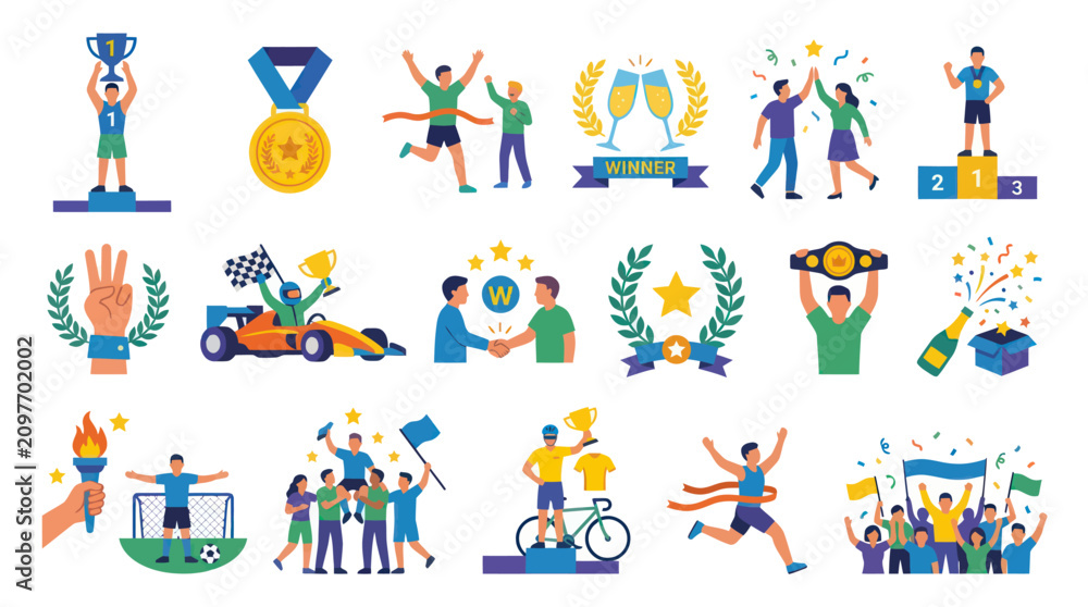 Fototapeta premium Flat Vector Icons Set of Sports Competition, Achievement, Success, and Award Concepts