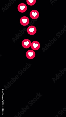 Vertical video of red heart flying animation on transparent background 
