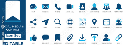 Принти на полотні Editable two-tone social media and contact communication icon set
