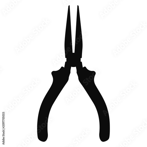 Black silhouette of long nose pliers hand tool isolated on white background