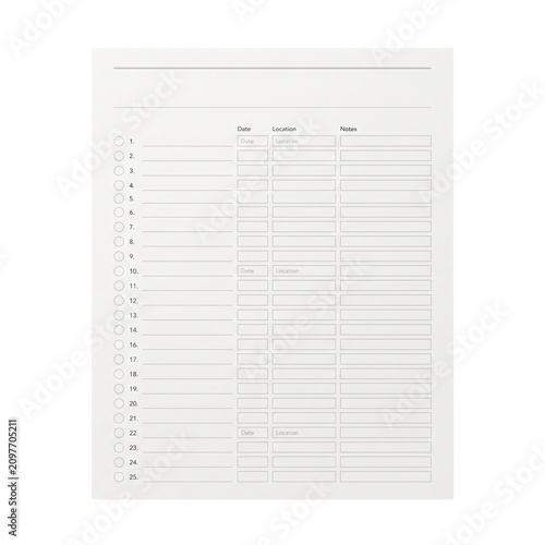 Quadro su tela Blank white paper logbook page spreadsheet checklist template