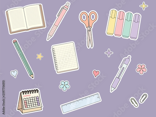 School supplies sticker pack set