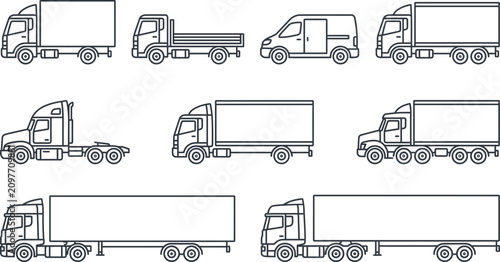 Photos Commercial Truck Outline Vector Collection with Box Vans Flatbeds and Semi Trai