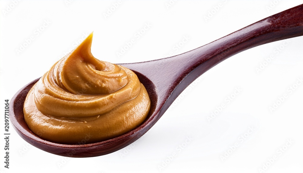 Fototapeta premium Spoon Of Peanut Butter Isolated On White Background