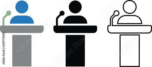 Fotografie Set of three speaker at podium icons for public speaking presentations