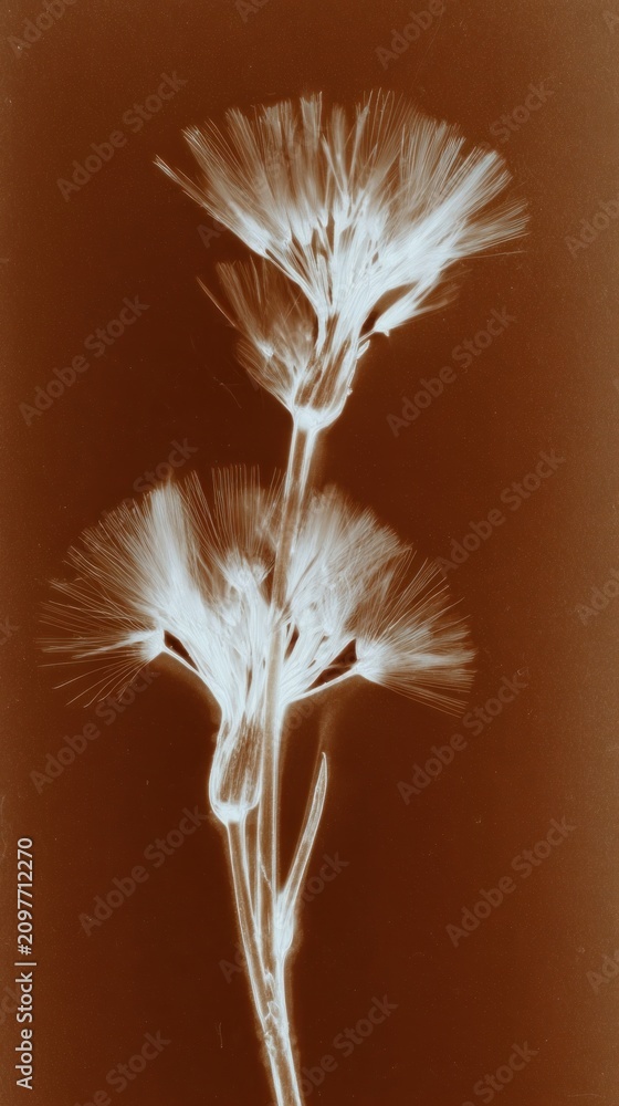 Obraz premium Sepia-toned floral x-ray art, elegant and minimal, perfect for mobile wallpaper.