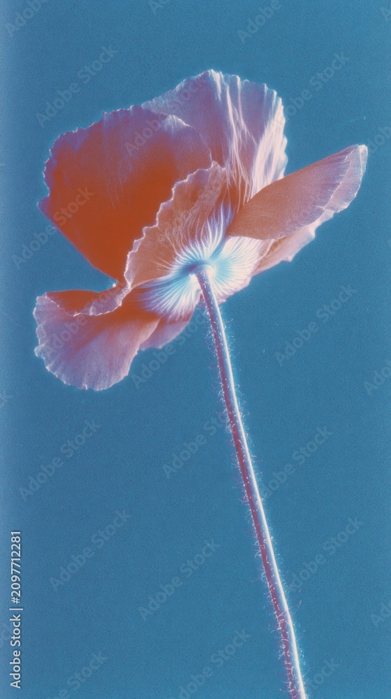 Obraz premium Surreal poppy against a blue sky, perfect for a vibrant mobile wallpaper.