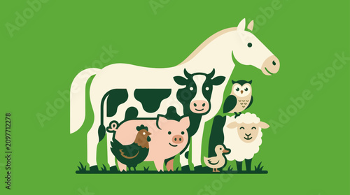 Canvastavla Farm Animals and Wildlife Collection on Green Background