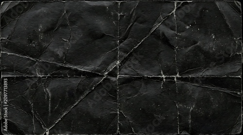 Aged crumpled black paper texture with grid crease lines crumpled distressed background material crinkled backdrop abstract wrinkled darkness monochrome paperboard construction artistic