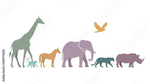 Canvas Print Diverse Animals Silhouette Collection Isolated on White Background
