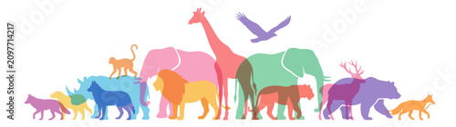 Canvas Print Colorful Animal Silhouettes Collection: Safari, Forest, and Sky Creatures