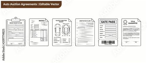 Obraz na plátně Auto auction agreements vector templates for car dealership vehicle sales includ
