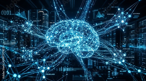 Digital artificial intelligence brain concept with neural network connectivity intelligence artificial connection technology thinking computing communication abstract innovation information