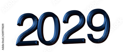2029 text in a blue 3D desi...