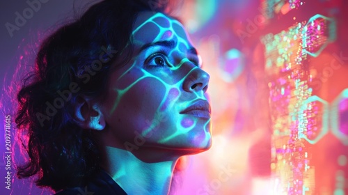 Person portrait with colorful light patterns