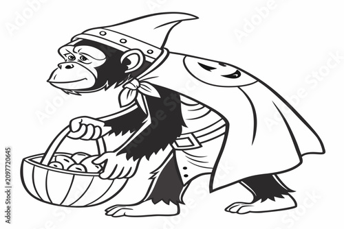Canvas Print coloring page line art the halloween chimpanzee animal black vector