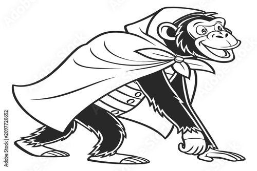Photography coloring page line art the halloween chimpanzee animal black vector