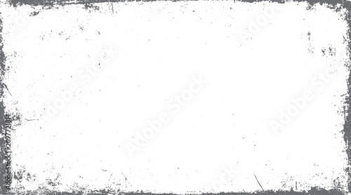 Distressed grunge border texture with scattered dust and scratches on white background