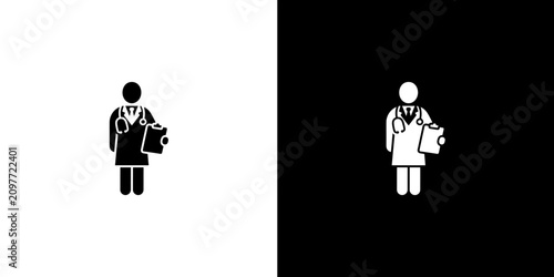 Bild auf Leinwand Doctor Icon with Stethoscope and Clipboard on Contrasting Backgrounds