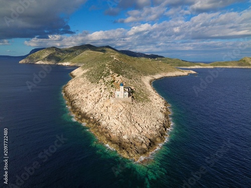 Quadro su tela Cape Tainaron Lighthouse – Aerial Drone View of Greece’s Legendary Cape