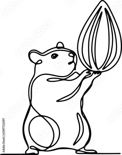 Continuous line of a hamster holding a sunflower seed