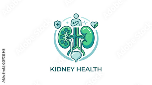 Kidney Health Icon: Medical Logo with Human Silhouette and Organs
