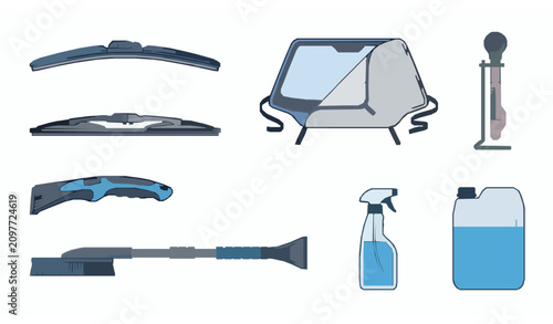 Canvastavla Winter Car Maintenance Accessories Vector Collection with Wiper Blades Snow Blan