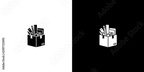 Minimalist Office Moving Box Icon Set in Black and White