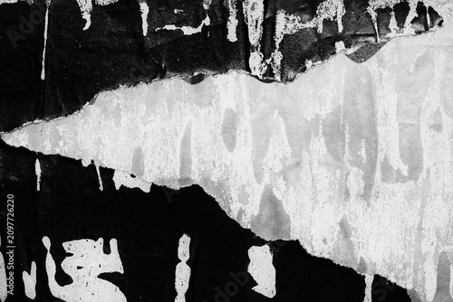 Obraz na plátně Old ripped torn black and white fly posters textures backgrounds grunge creased