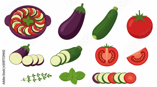 Tableau sur toile Fresh ratatouille ingredients with eggplant and tomato.