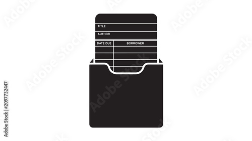 Library Card Holder with Title, Author, Date Due, and Borrower Fields Featuring Black, White, Minimal with Monochrome and Vector