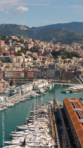 Vertical High Angle Shot Capturing the Old Port Marina and Dense Urban Topography of Genoa