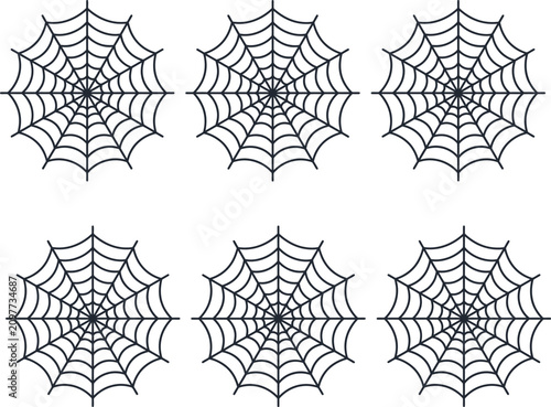 Six black spiderwebs isolated on white background halloween decorations and creepy vector design elements