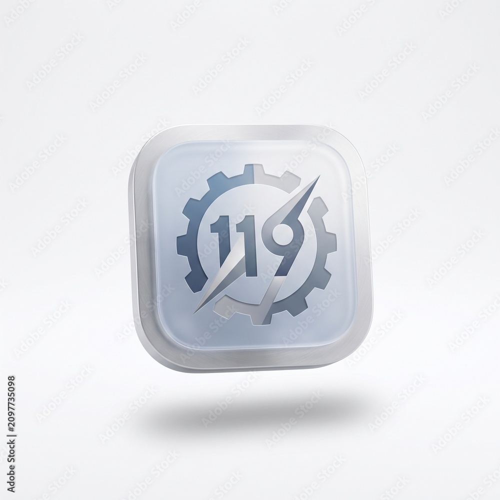 Obraz premium Silver number 119 industrial gear and lightning icon