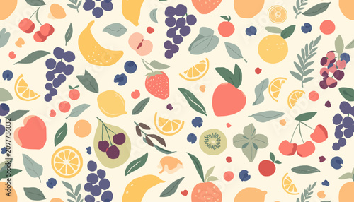 vector of leaf, fruit and soft color