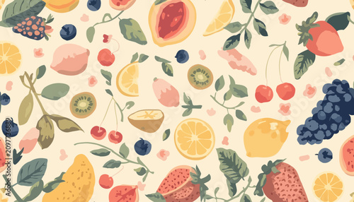 vector of leaf, fruit and soft color