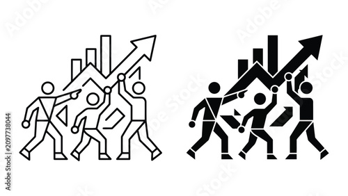 Business growth and financial success chart icon set with business, increase